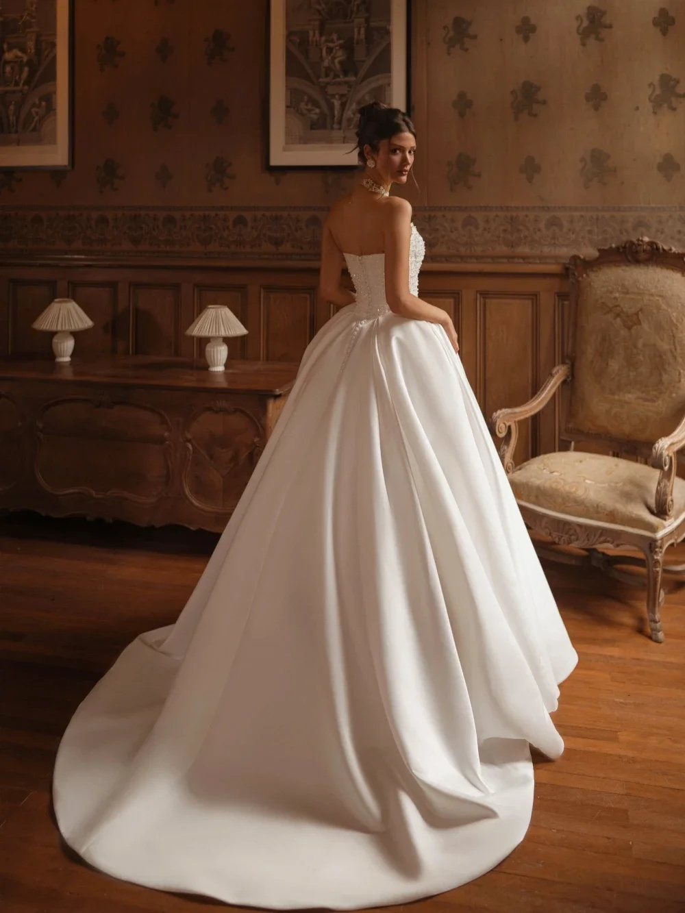 Simple Satin A Line Wedding Mermaid Dresses Sexy Strapless Pearls Bridal Gowns Customized Beaded Party Dress Vestido De Novia