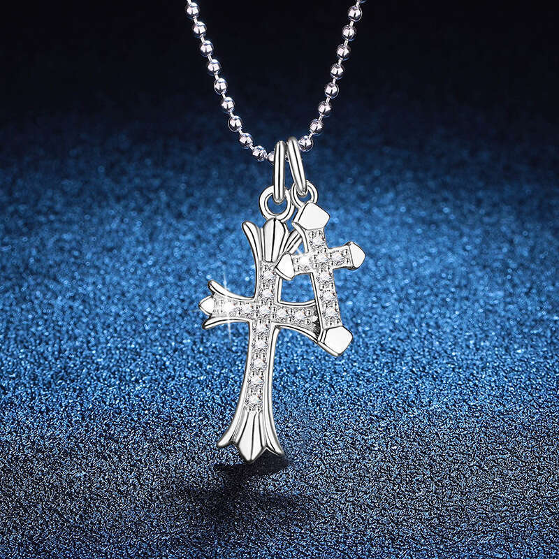 Iced Out VVS Pendant Hip-Hop Korean Style Cross Clavicle Chain D Color Moissanite Necklace