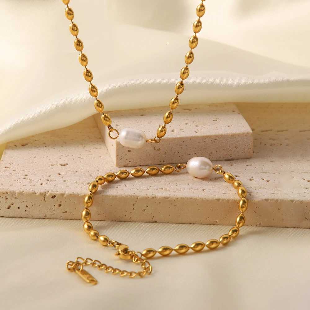 18K Gold Plated Stainless Steel Pearl Necklace with Single Pearl Pendant Bracelet Necklace Y250805