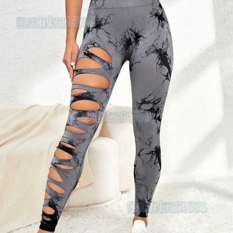 Hollow Tie-dye Yoga Pants High-waist Butt-lifting Fitness Pants Running Pants Yoga Wear Womens Long Pants H250806