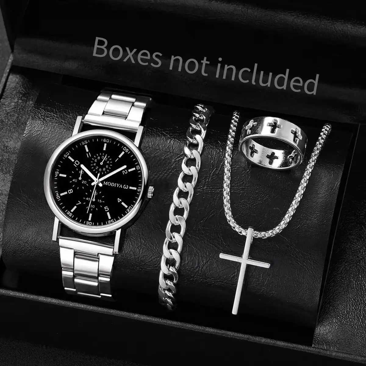 4PCS/Set Fashion Men Busin es Casual Quartz Wrist Jewelry Set for Men Clock Reloj HombreWithout Box W250806