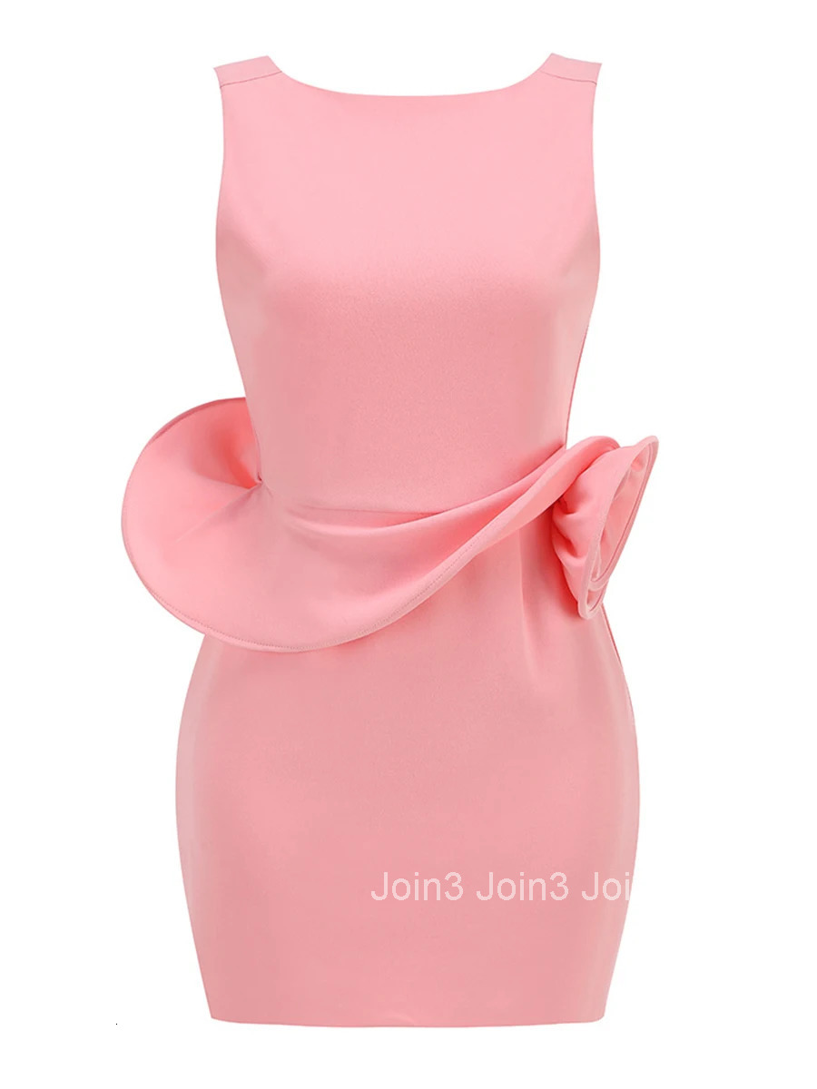 Solid Spliced Appliques Elegant Mini Dresses For Women Round Neck Sleeveless High Waist Minimalist Dress Female New