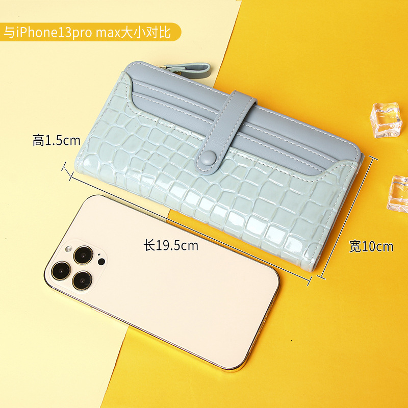 New Crocodile Pattern Zipper Multi-Card Slot Solid Color Simple Long Style High-End Large Capacity Wallet