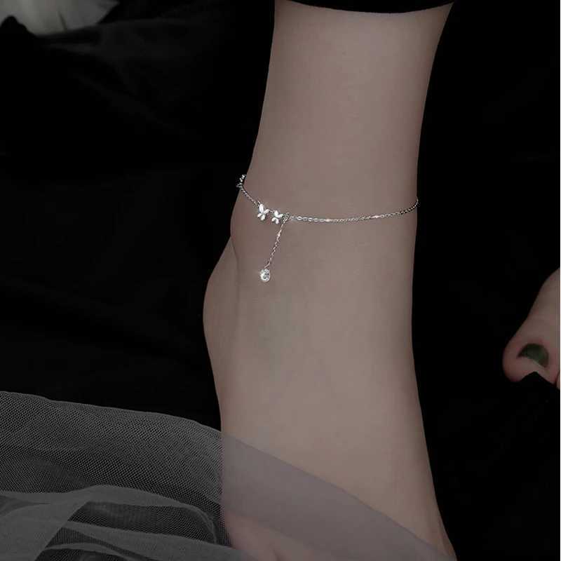 VENTFILLE 925 Sterling Silver Butterfly Anklet for Women Delicate Zircon Tassel Summer Jewelry Dropship Y250805