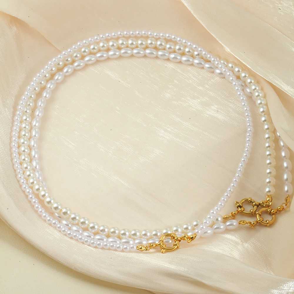 Womens Luxury Imitation Pearl Necklace Stainless Steel Golden Spring Buckle Chain Choker Neck Womens Jewelry Birthday Gifts Y250805