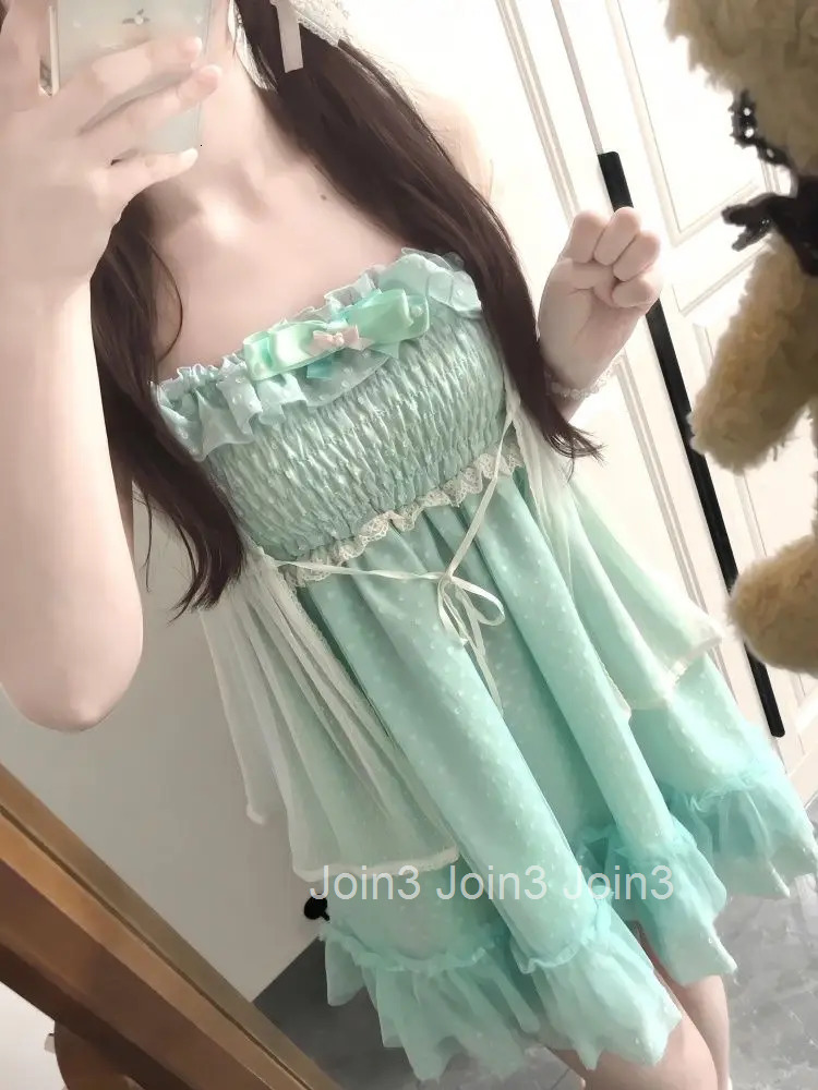 Summer Sweet Loose Dress Set Women Design Elegant Bow Sling Lace Dresses Female Fashion Sleeveless Kawaii Lolita Outfits