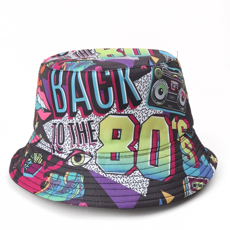 Stage Wear Bucket Hat Fashion Print Fisherman Hats Double Sides Flat Top Panama Caps for Men Women Reversible Outdoor Sun Hats Basin Cap