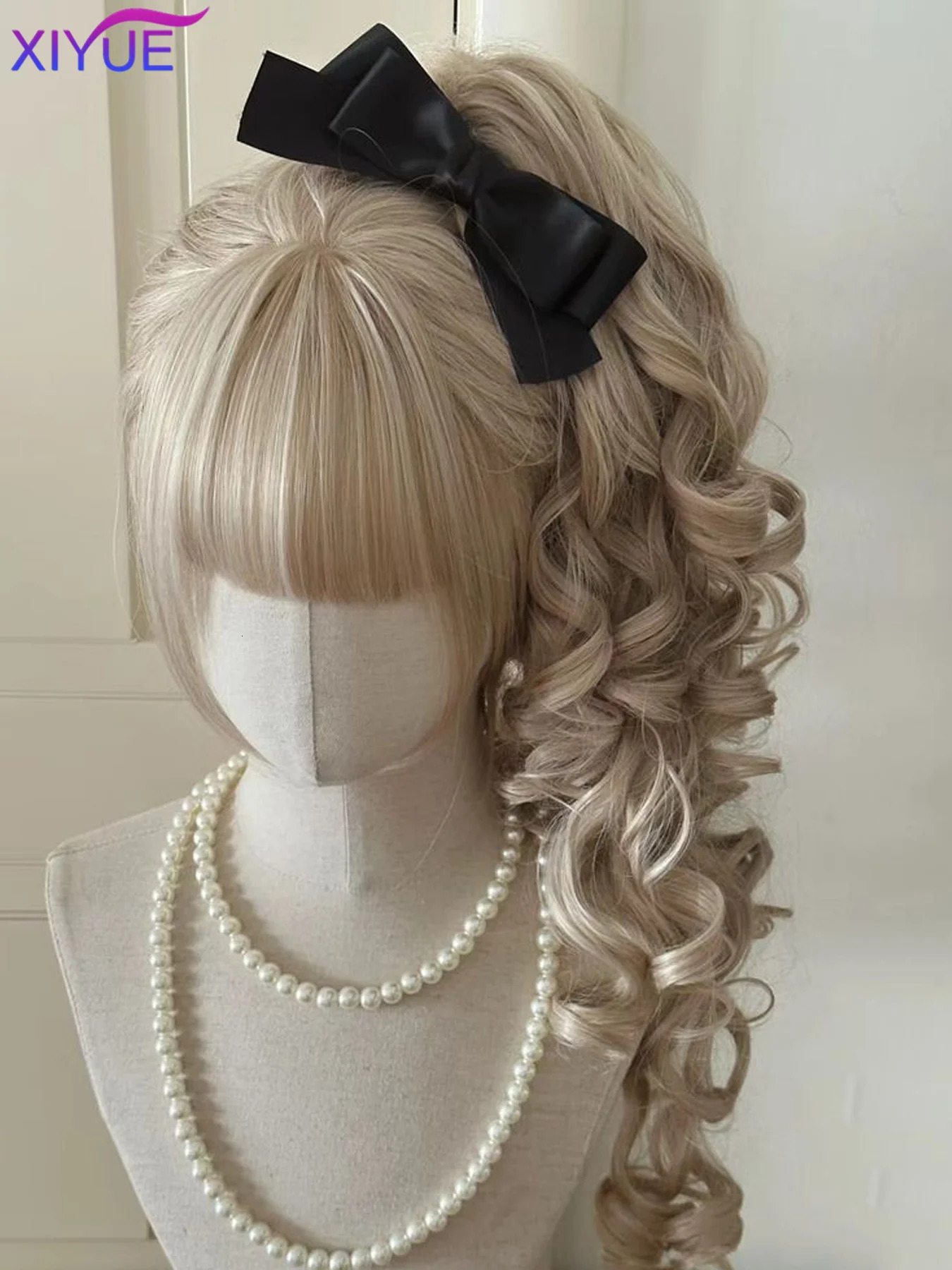 Synthetic Princess Cut Double ponytail Lolita Wig with Bangs Girl Ombre Blonde brown White gray Cosplay Halloween Harajuku wig 250805