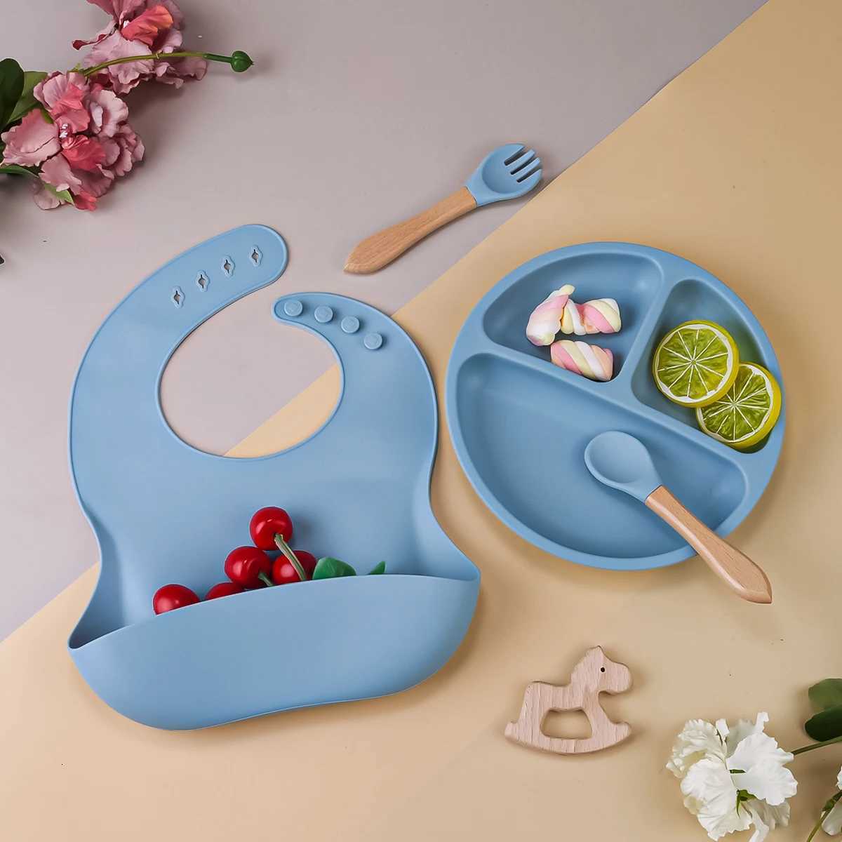 4PCS Baby Soft Silicone Dinner Plate Solid Cute Cartoon Children Dishes Suction Toddle Training Tableware Kids Feeding Bowls X250806