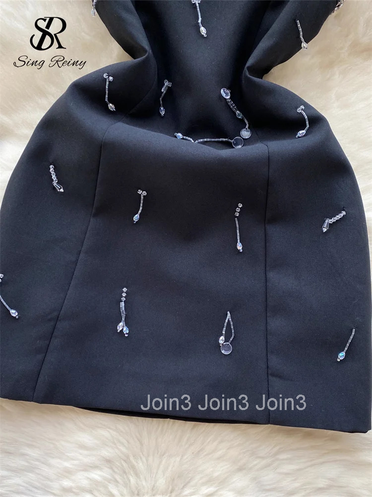 Light Luxury Evening Dress Diamonds Halter Sleeveless Beading Tassel Chic Fashion Senior Ladies Party Short Dress