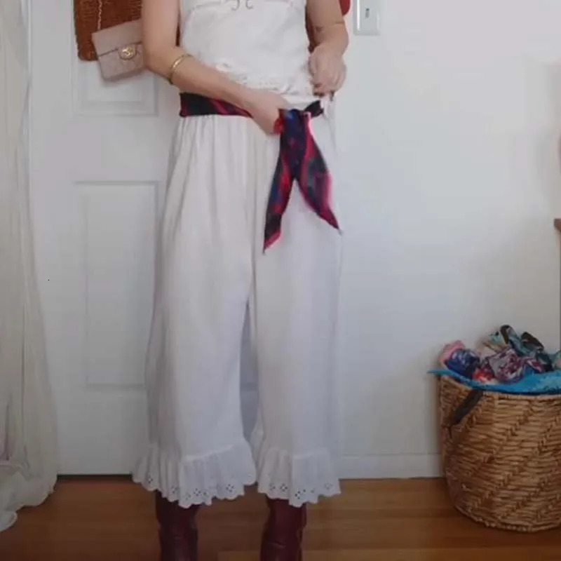 Cottage Fairy Wide Leg Pants Y2k Aesthetic 00s Retro High Waist Calf-Length Pants Vintage Lounge Loos Fit Ruffles Hem Trousers 250806