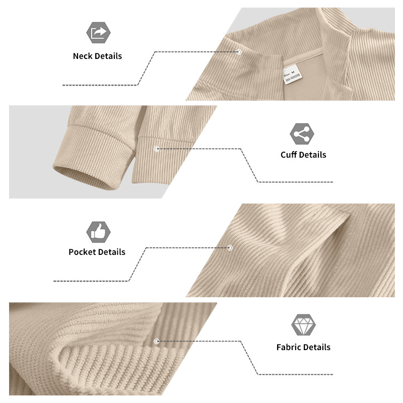 Men's corduroy jacket stand-up collar slim retro multi-pocket workwear commuter coat European code: S-3XL