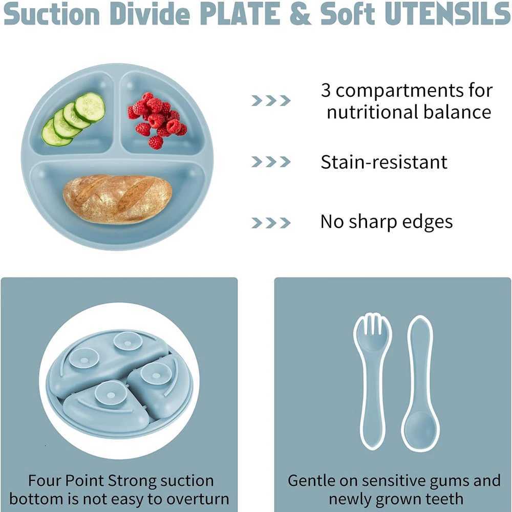 Childrens Dishes Set Baby Silicone Tableware 6PCS Set Sucker Bowl Bib Cup Fork Spoon Set Maternal and Infant Supplies BPA Free X250806