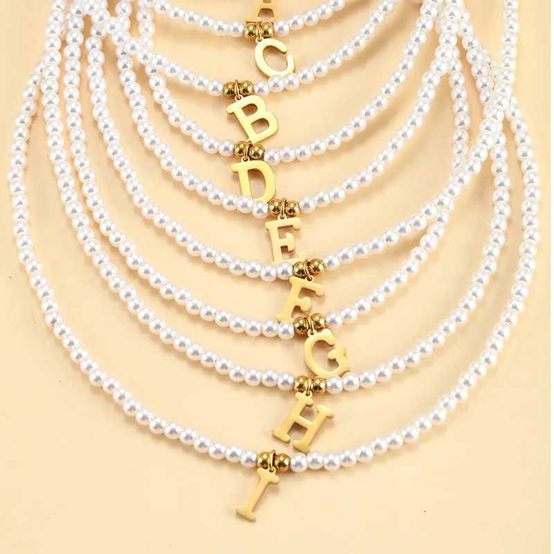 Stainless Steel Initial Pendant Necklace DIY Name Simulated Pearls Bead Necklaces for Women Pearl Womans Choker Jewelry Y250805