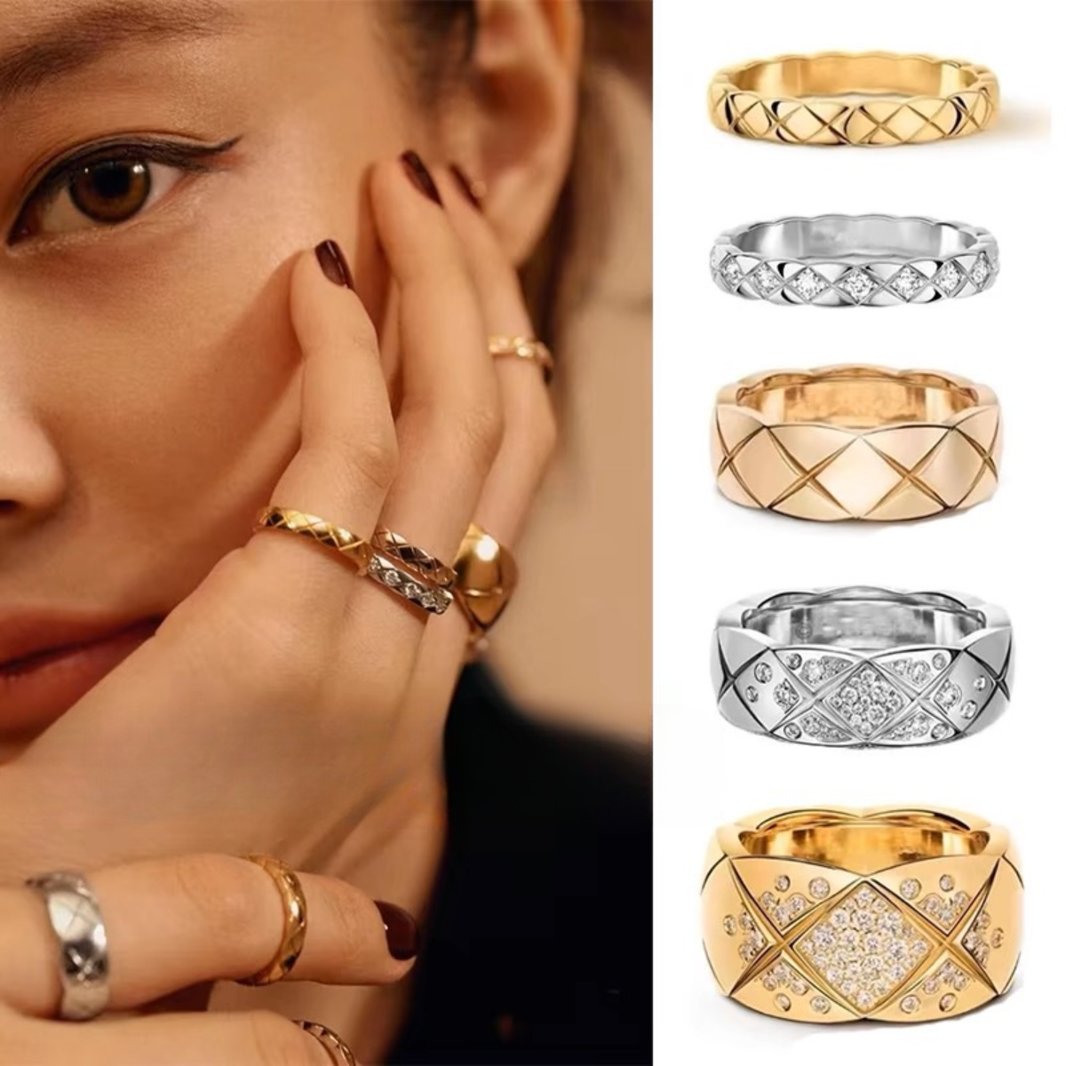 Diamond Plaid Ring CNC Wide Version Women's Narrow Version Rose Gold Zircon Mossanite Fashion Ring New Style Designer Jewelry Women Original Jewelry Medium
