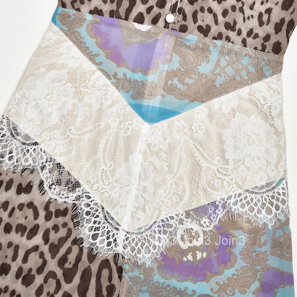 Mozision Leopard Print Lace Split Sexy Maxi Dress Women Gown Elegant Patchwork Chiffon Sleeveless Backless Beach Evening Dress