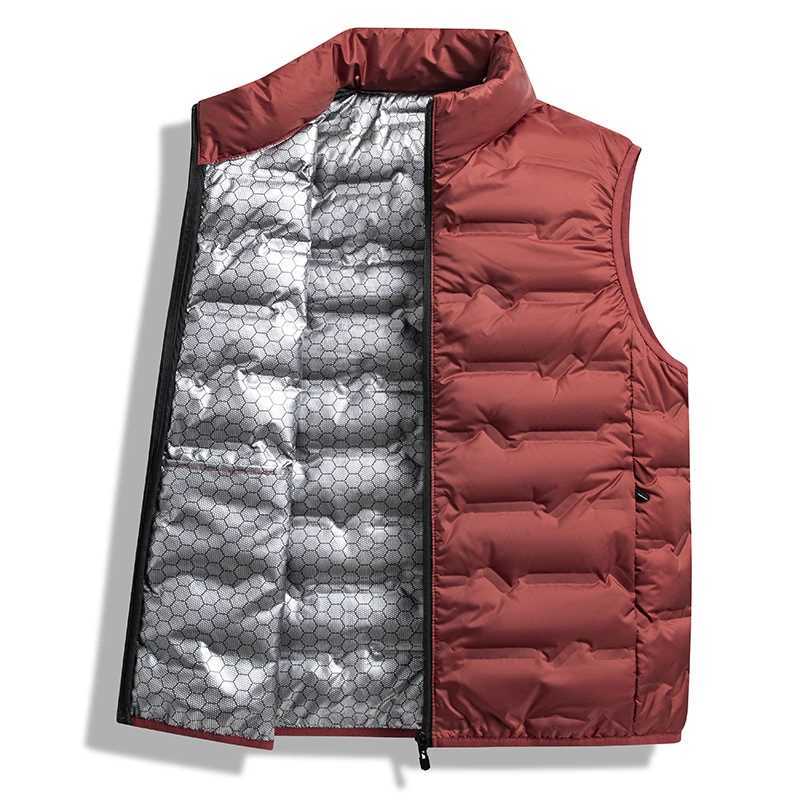 Graphene Self-heating Down Vests Men Solid Windproof Pleated Winter Vests Classic Stand Collar Warm Waistcoats W250806