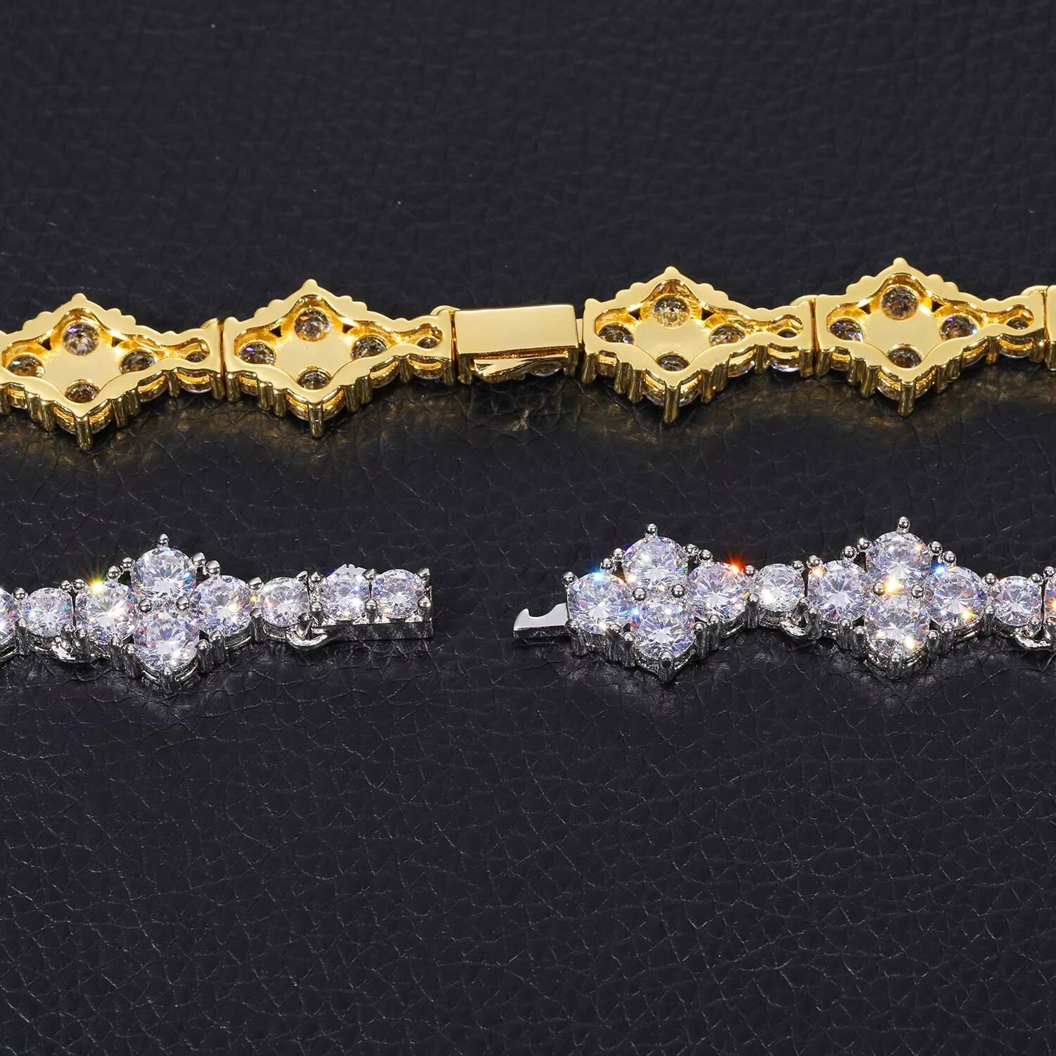 Pass Diamond Tester Prong VVS Moissanite Rhombus Tennis Chain White Gold 925 Sterling Silver Mossanite Tennis Necklace for Men