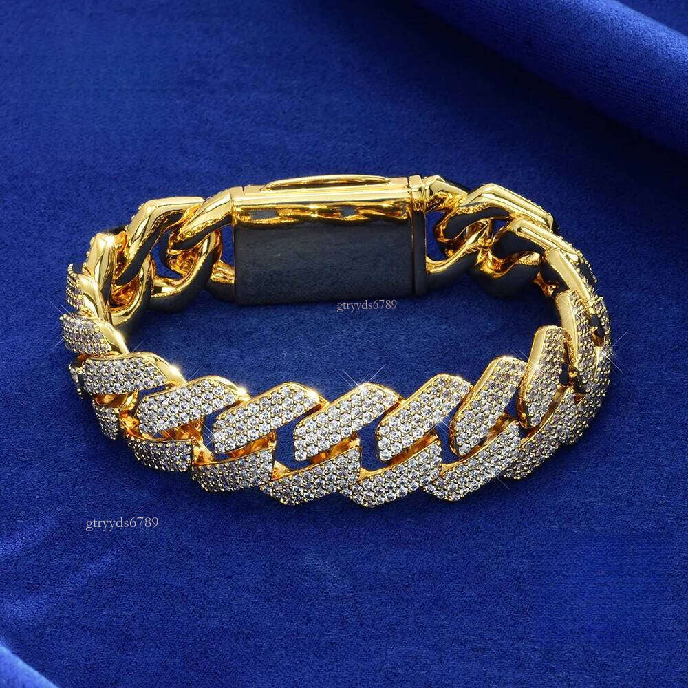 S Sier Moissanite Cuban Chain High-Quality 18mm Three-Row Dia Hip-Hop Necklace