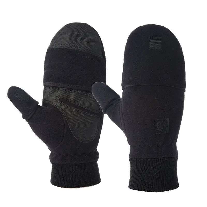 Winter warm Gloves Fingerless Convertible Thermal Mittens Gloves Windproof Polar Fleece Warm men women double-layer Flap Gloves 250806