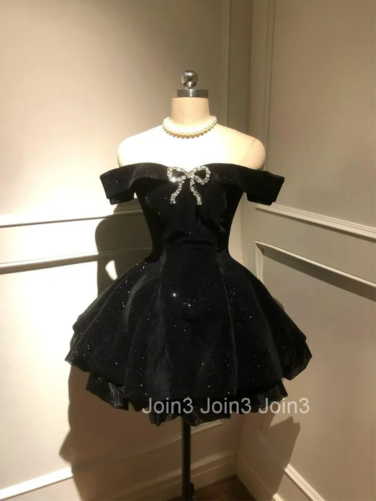 Black French Vintage Elegant Design Woman Dress Gothic Off Shoulder Retro Mini Dress Female Fairy Birthday Party Chic Outfits