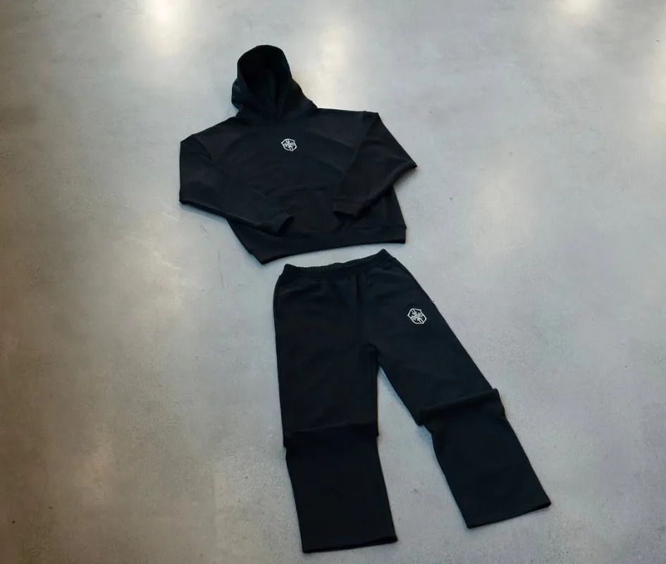 Harajuku trendy simple sportswear set fashion Y2K high street retro casual Gothic hiphop punk rock men hoodie sweatshirt 250806