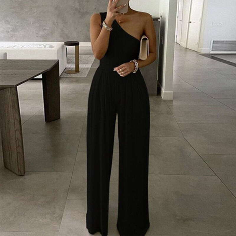 New Women's Fashion Asymmetrical Neck Elegant High Waist Sexy Wide Leg Jumpsuit For Women 661 B5