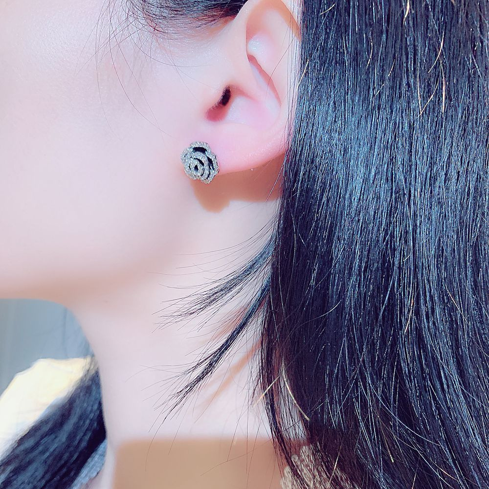 Free Shipping Designer Luxury Jewelry New Fashion Design Silver Needle Earrings Super Beautiful Zircon Rose Flower Elegant Ear Accessories