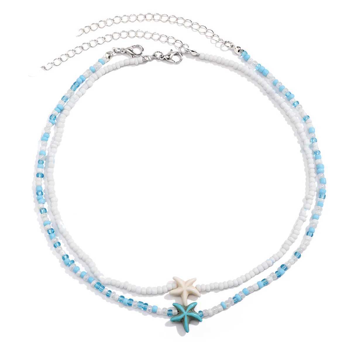 Layered Beads Chains with Starfish Turtle Choker Necklace for Women Trendy Neckwear 2025 Fashion Jewelry Female Y250805