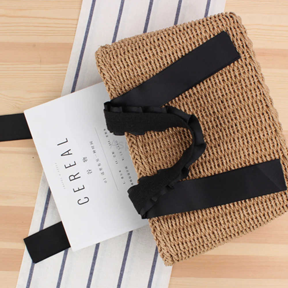 Summer Woven Straw Handbags for Women Bohemian Beach Tote Shopper Purses Boho Paper Knitting Basket Shoulder Bag Clutch New M250806