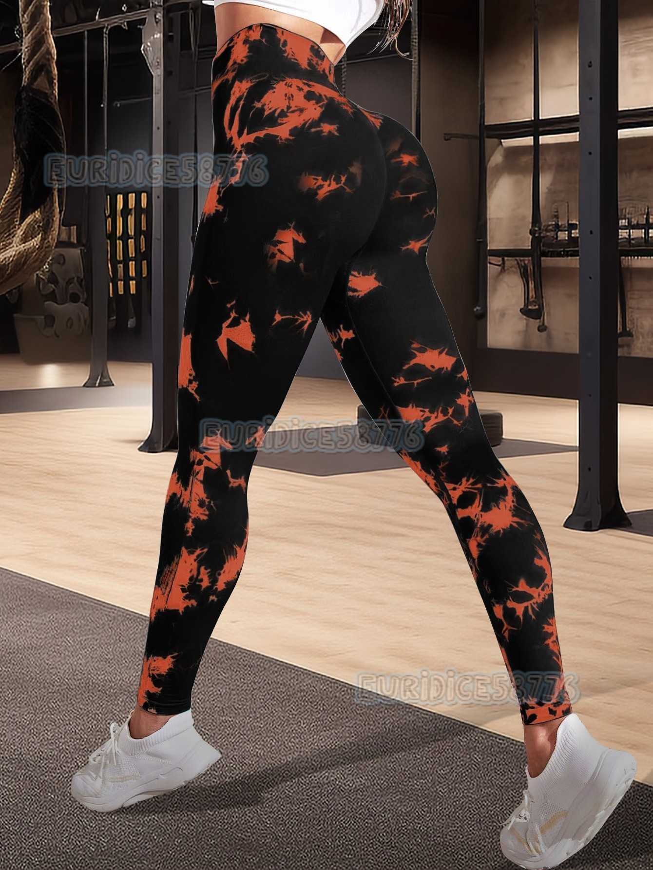 Seamless Yoga Pants for Women Tie-dye Tie-bleach Yoga Wear Peach Hip Print High Waist Hip-lifting Sports Leggings H250806