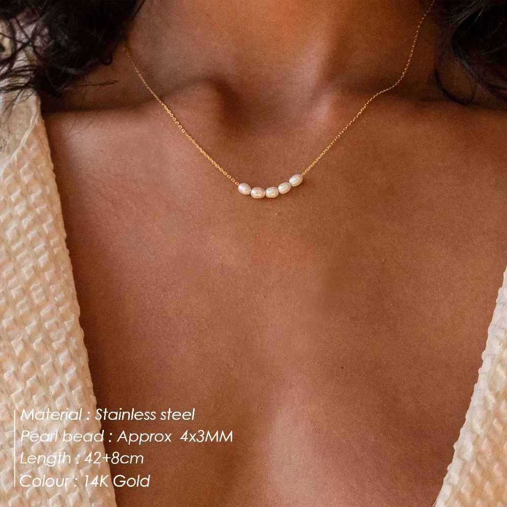 Hot Natural Freshwater Pearls Pendant Choker Necklaces Jewelry 316L Stainless Steel Gold Color Charms Necklace Female Party2025 Y250805