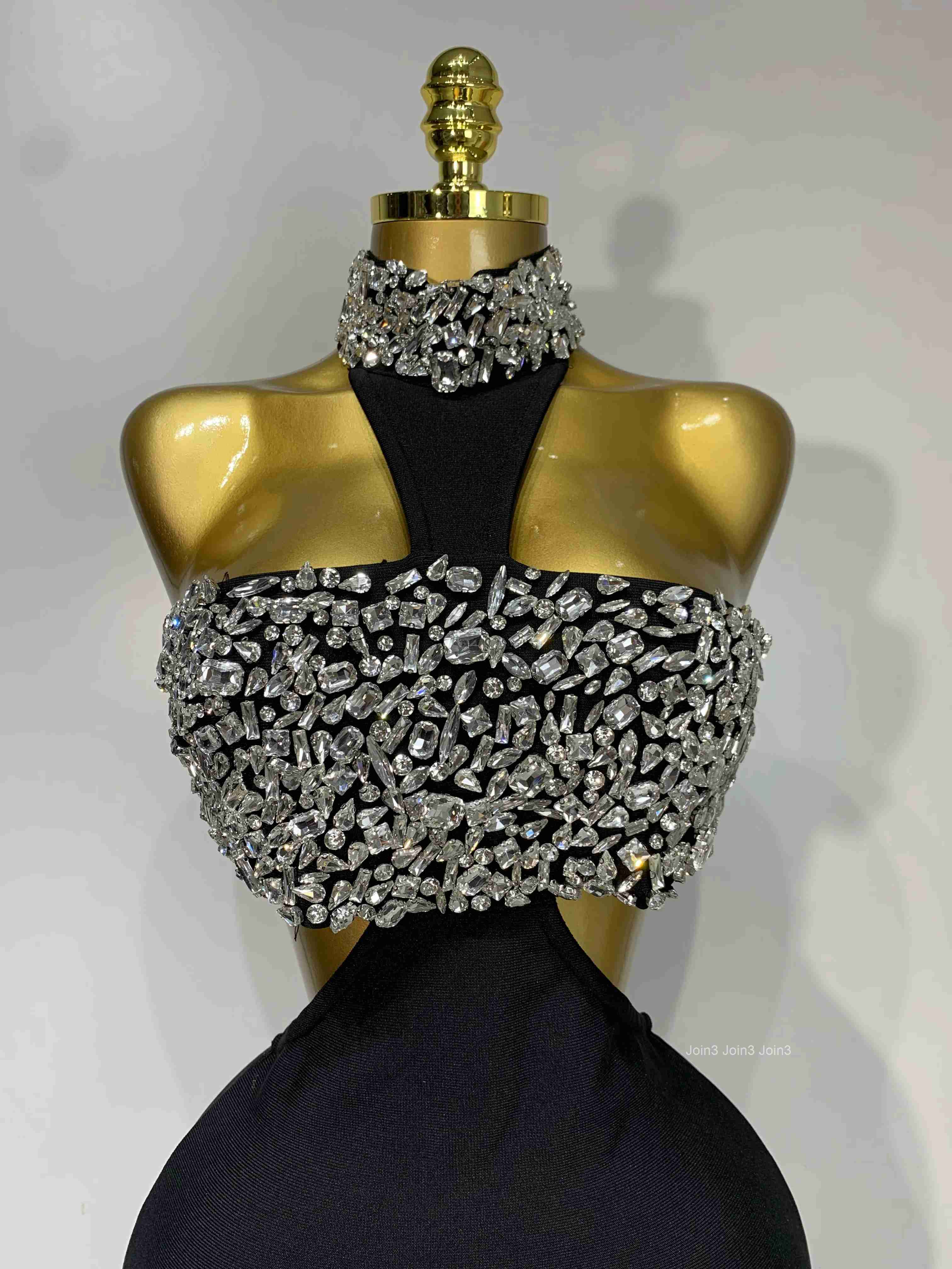 Women Sexy Backless Sparkly Crystal Diamonds Black Bodycon Bandage Dress Celebrity Elegant Evening Club Party Birthday Dresses