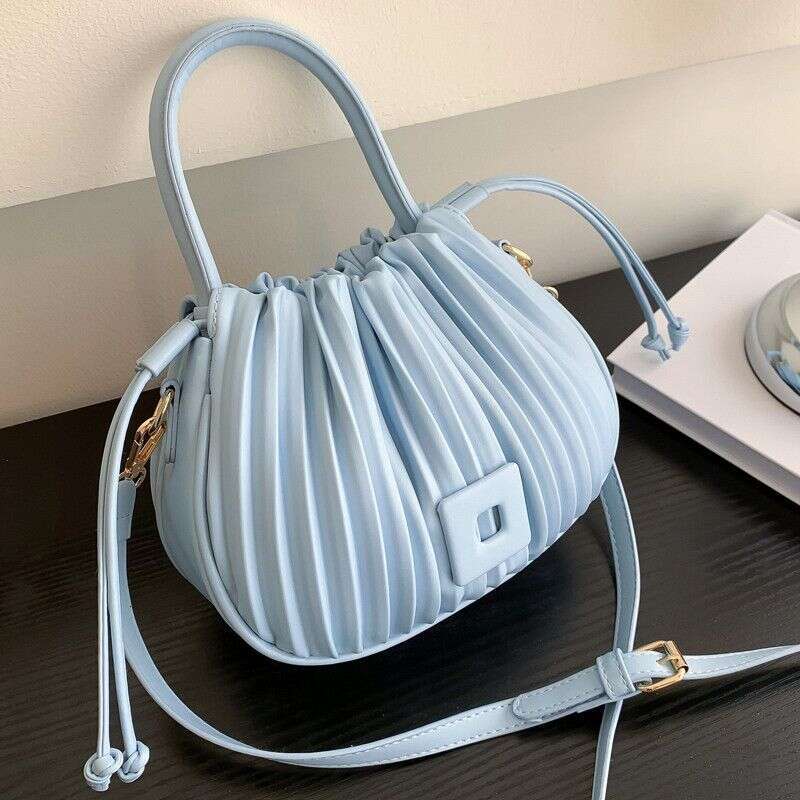 Minimalist Ruched Crossbody Solid Color Satchel Bag, Drawstring Design Handbag