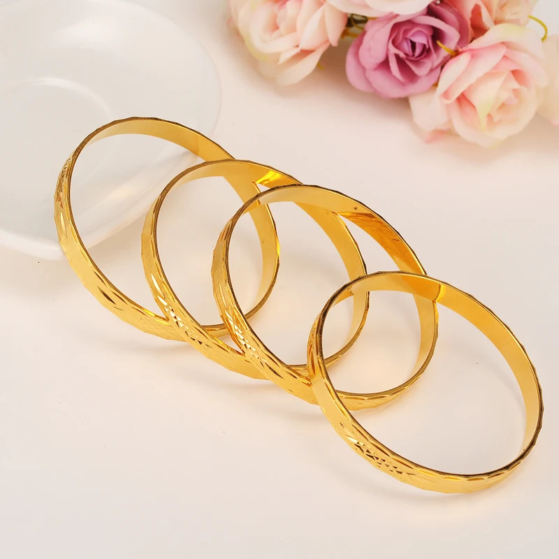 Gold Color Bangle for Women Dubai Bride Wedding Ethiopian Bracelet Africa Arab Jewelry Gift 250805
