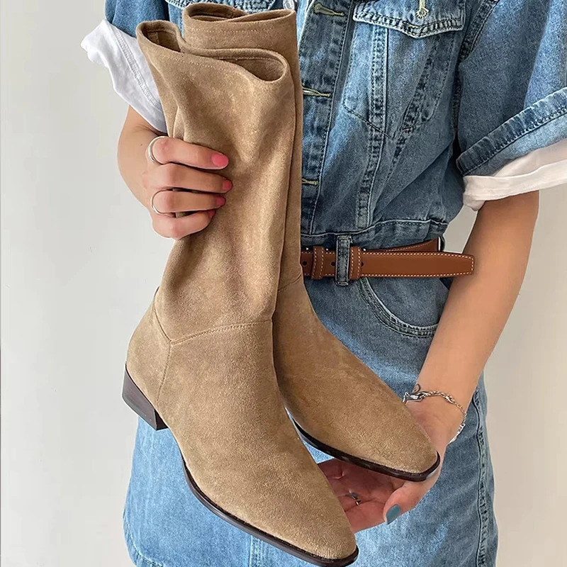 Western Women Knee-High Boots Autumn Winter Cow Suede Leather Quality Office Ladies Casual Shoes Woman Female Boot 250731