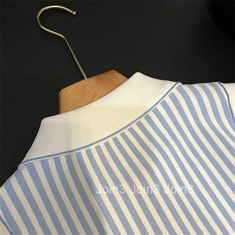 Summer Patchwork Tank Knit Dress Elegant Women Turn Down Collar Elatic Waist Bodycon Sundress Fashion Stripes Long Vestidos 038A