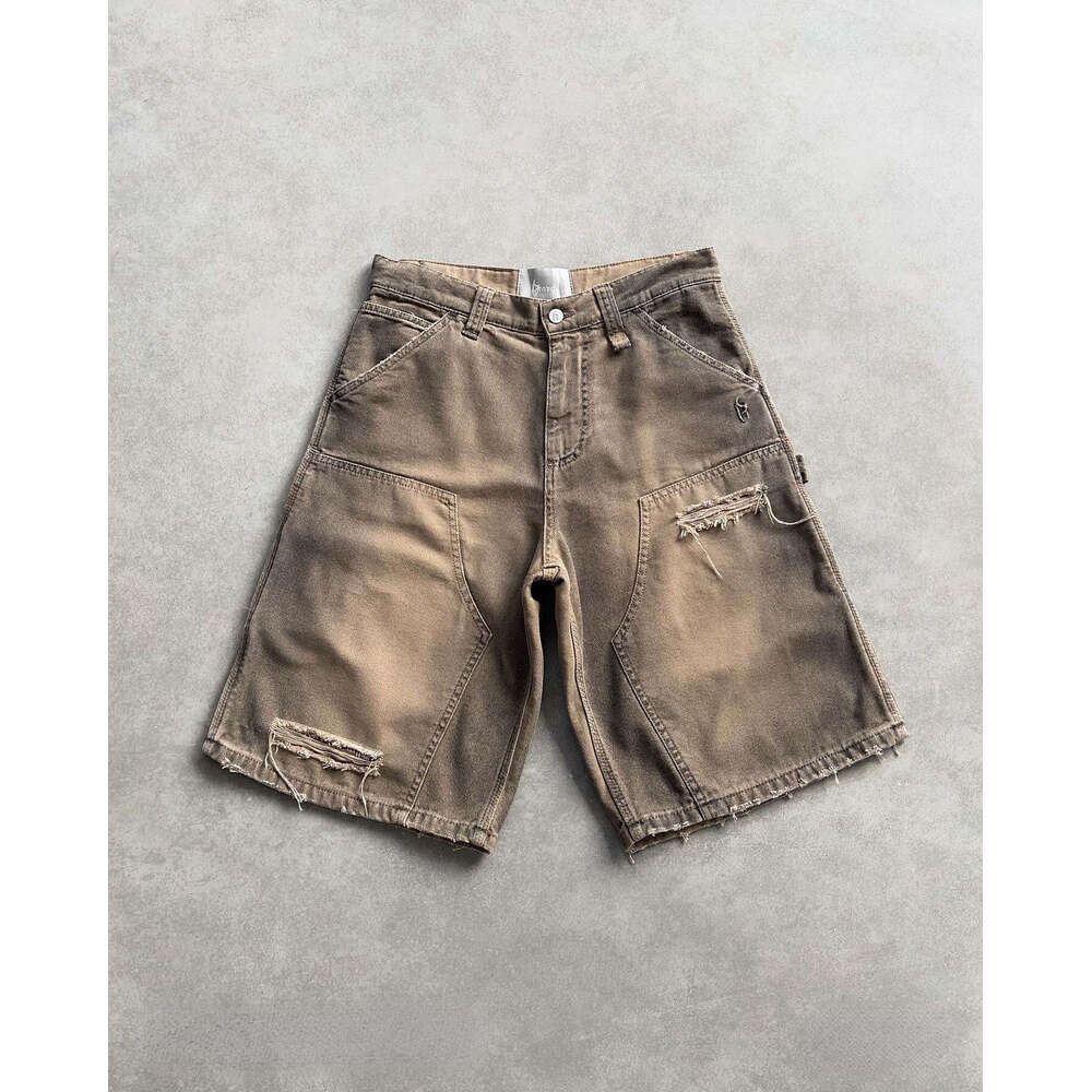 Trendy Brand Washed Vintage Five-Point Denim for Men High Street Design Sense Ripped Loose Versatile Mid-Length Shorts