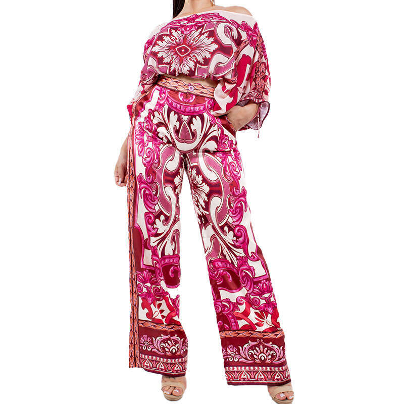 Printed Long Sleeve Off-Shoulder Fashion Spring Summer Outfit Women's Complete Set B5