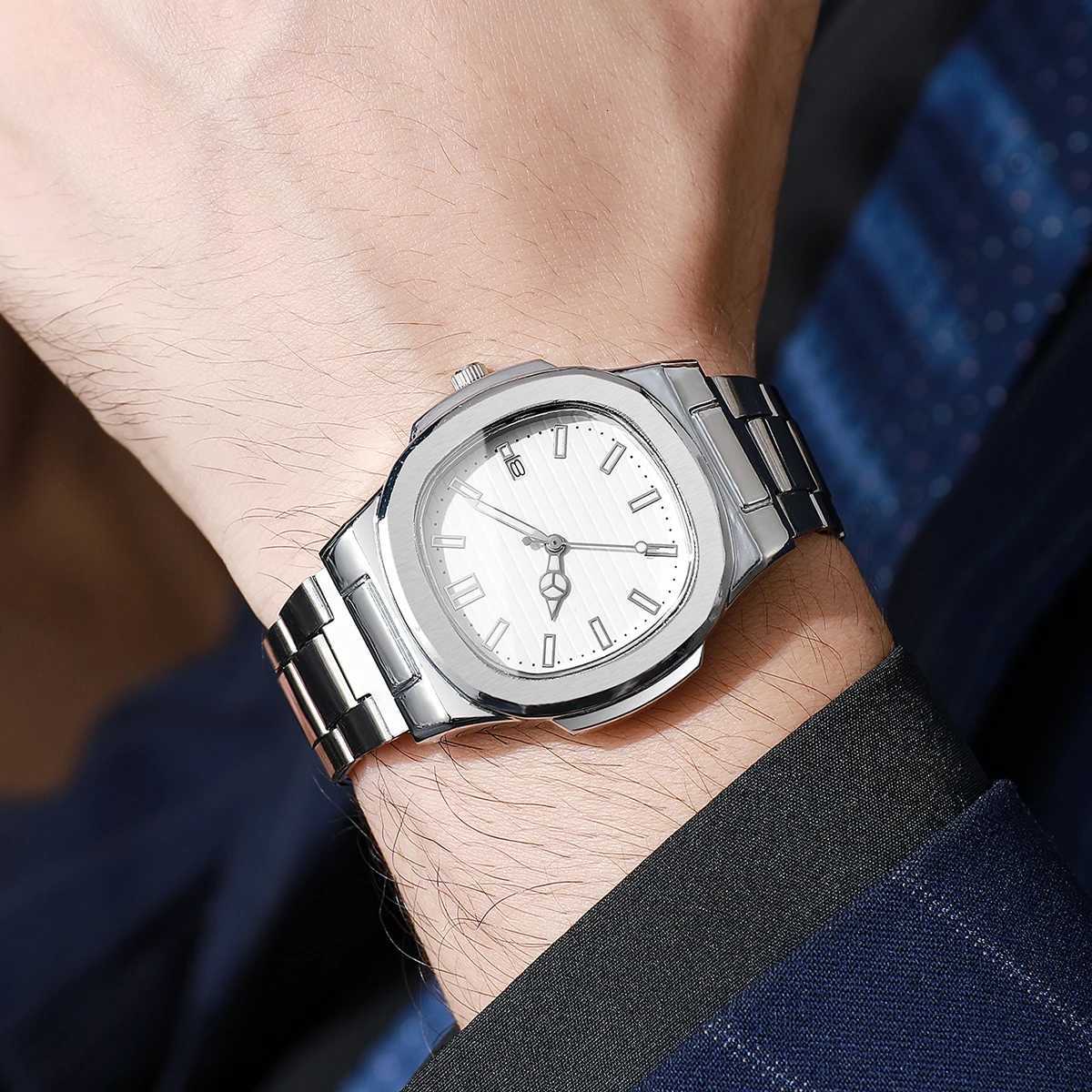 2/4PCS Men Busin es Set Fashion Square Dial Quartz Wrist Watch with Calendar Lendar Reloj HombreWithout Box W250806