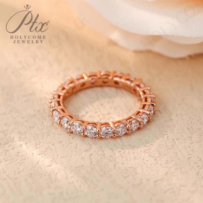 Luxury 3mm Moissanite Full Eternity Diamond Engagement Ring For Women S925 Silver Rose Gold Plated Wedding Band Rings Fine Jewelry Gift