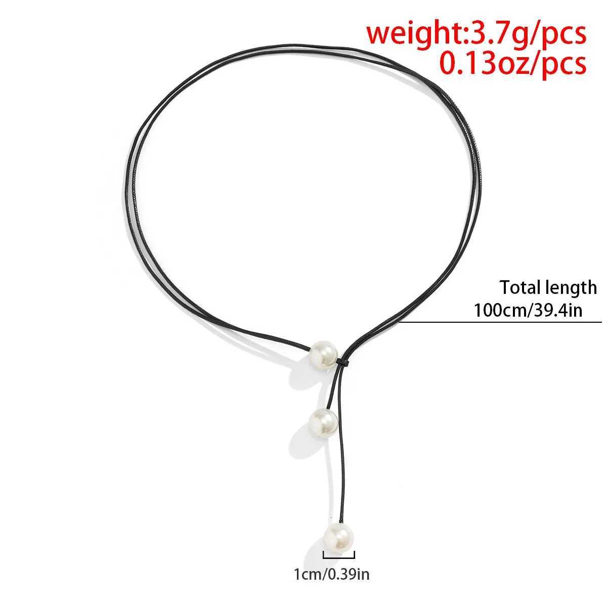 Goth Simple Black Color Adjustable Rope Chest Chain Necklace for Women Sexy Handmade Imitation-Pearl Pendant Choker Jewelry Gift Y250805