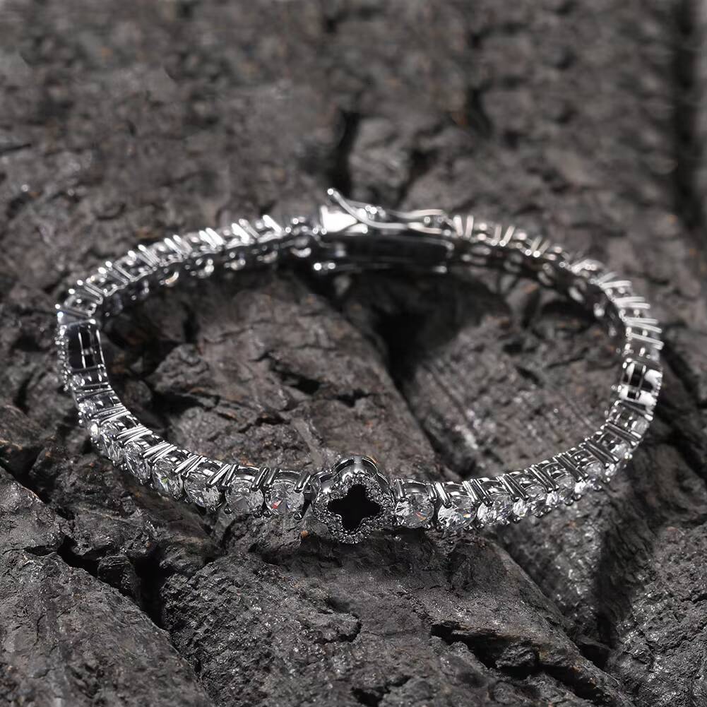 New Arrivals Lucky 4 Leaf Clover Tennis Bracelet Necklace Set for Women Men Hip Hop Iced Out Enamel Colored Jewelry Wholesale