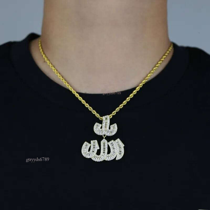New Arrived Letter Allah Pendant with Paved Full Cz Stone for Women Men Cuban Chain Necklace Jewelry Drop Ship