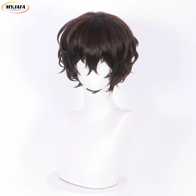 High Quality Dazai Osamu Cosplay Wig Anime Cosplay Short Brown Heat Resistant Synthetic Hair Wigs Wig Cap 250805