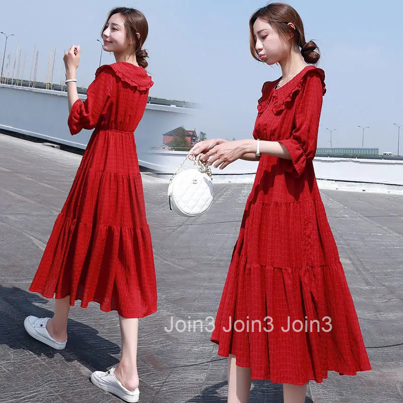 Midi Fashion Elegant Puff Sleeve Summer Light Dress Aesthetic Tunics Vintage Casual Korean Womens Dresses Chiffon Loose