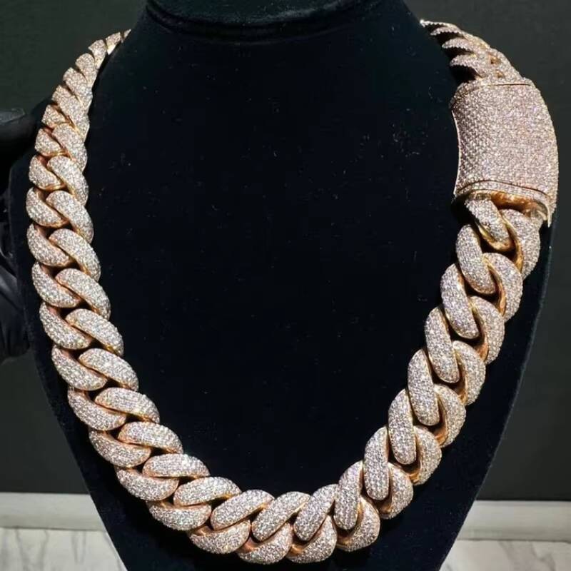 Hip Hop Style Moissanite Cuban Chain 925 Silver Pass Diamond Tester Iced Out 3 Rows 16mm VVS Moissanite Chain