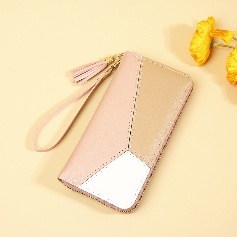 New Korean Style Women's Patchwork Color-Block Long Female Zipper Tassel Large Capacity Wallet