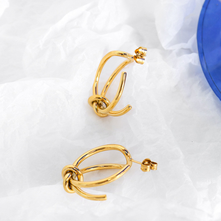 Free Shipping Designer Luxury Jewelry Fashion Knot Style Personality Titanium Steel Earrings Simple Non-fading Ear Accessories