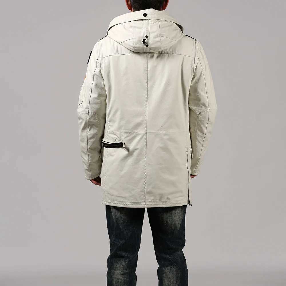 200g down filling capacity 90% down content long leather down jacket for men mountaineering ski clothing cowhide leather jacket W250806